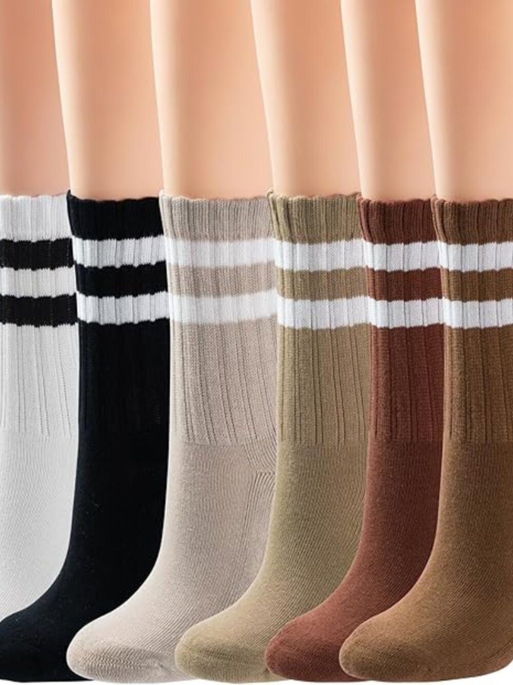BomKinta Womens Striped Crew Socks Retro Above Ankle Cotton Sock Size 5-10